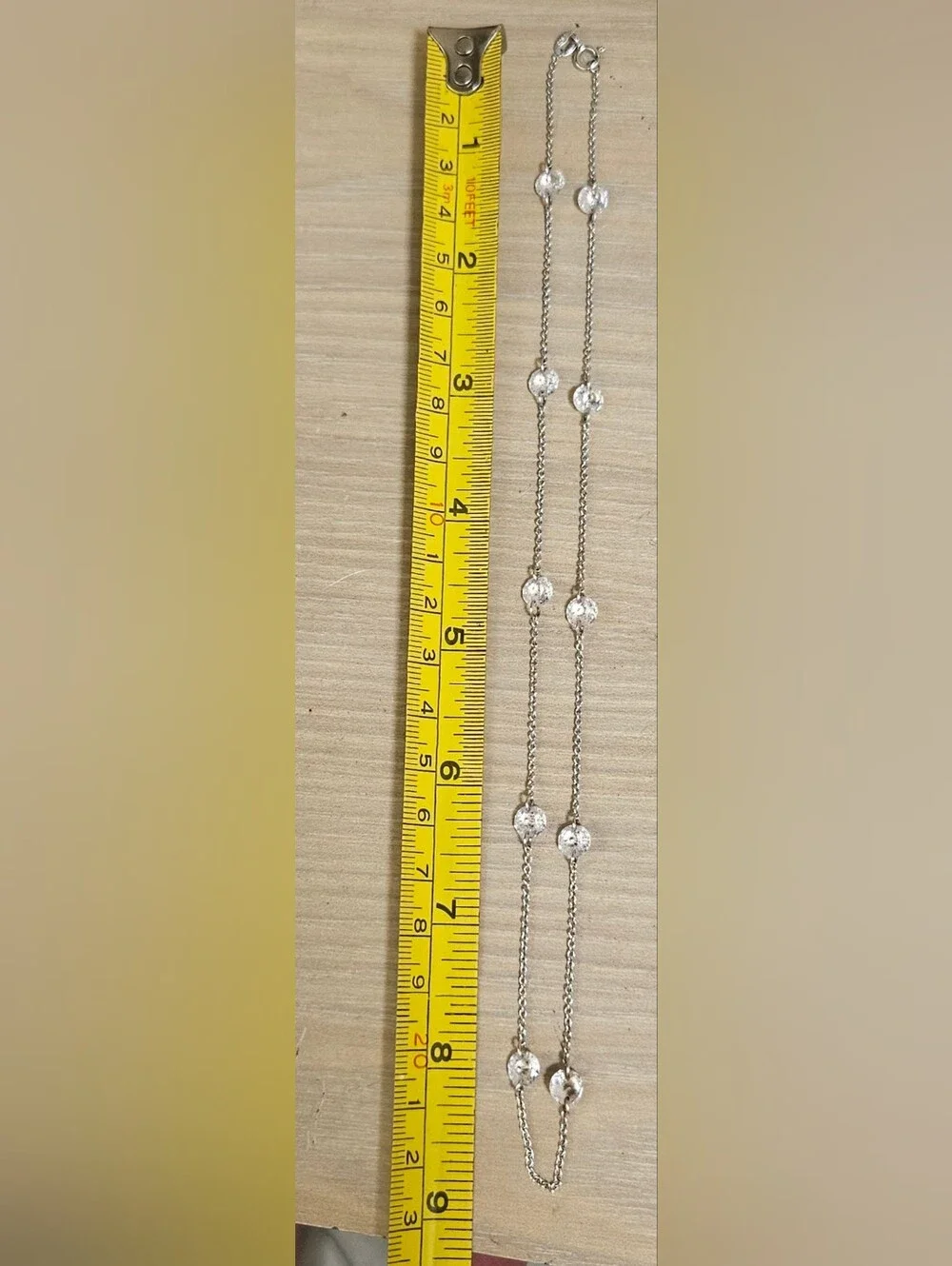 STERLING SILVER CRYSTALS LINK CHAIN 925 MARKED NECKLACE